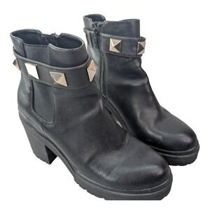 Mix No. 6‎ Mariana Black Faux Leather Side Zip Block Heel Ankle Boots Size 8.5